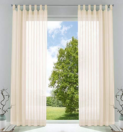 Gardinenbox 2er-Pack Gardinen Transparent Vorhang Set Wohnzimmer Voile Schlaufenschal mit Bleibandabschluß HxB 245x140 cm Creme, 61000CN