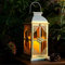 Solar Laterne für außen mit hell flackernder LED Deko Kerze, Tisch und Hängelampe, extra Metall Laterne im Antik-Stil,Solar Laterne weiß mit glas Fenster, 14x14x28cm, Solarlampen für außen wetterfest