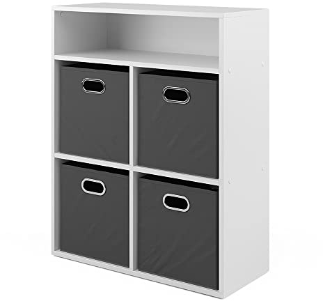 Vicco Bücherregal, Weiß, 72 x 90.2 cm mit 4 Faltboxen, zur Aufbewahrung und Organisation von Medien und Accessoires