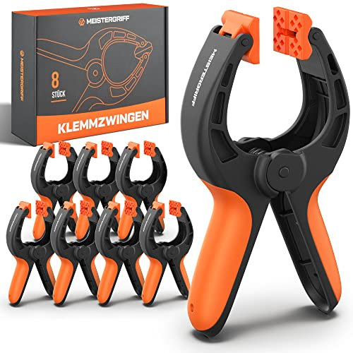 MEISTERGRIFF® Juego de 8 pinzas de sujeción de nailon irrompible, pinzas de resorte para pegamento, piscina, abrazadera de resorte con alta fuerza de sujeción y envergadura, abrazaderas de pegamento
