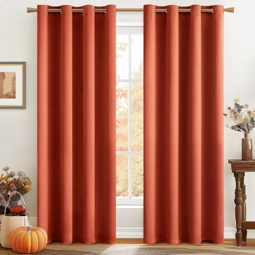 MIULEE Orange Brûlé Rideau Thermique Isolant Anti Froid et Chaleur 140X245 CM, Rideau Automne à Oeillets pour Maison Salon Chambre, Rideaux Occultant Fenetre Opaque, Panneaux de Rideaux Intérieurs