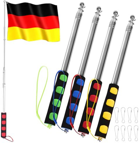 Nizirioo 4 Pièces Mât De Drapeau, Mât Télescopique Drapeau, Mât Telescopique, Mât De Drapeau en Acier Inoxydable avec 8 Pièces Crochets De Mât De Drapeau pour Les Voyages,Camping,Compétitions