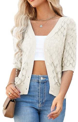 GRACE KARIN Lättvikts kofta för kvinnor, kortärmad tröja, elegant beskuren cardigan
