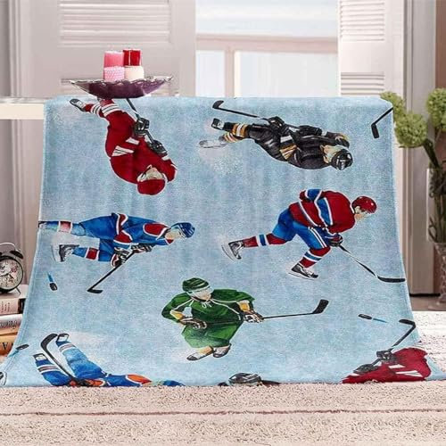 Buohwiwe Hockey Blanket Puck Throw Blanket Fluffy Fleece Blanket Athlete 3D Printing Warm Flannel Blankets 100x130 cm Super Soft Cozy for Travel Couch Sofa Bed m7610