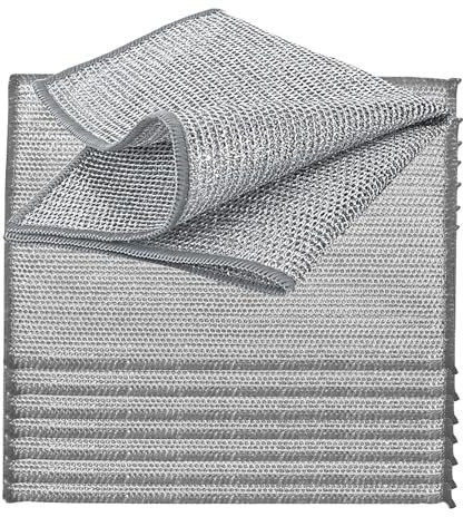 YinQin 28x20 cm Stainless Steel Wire Scrubber Cloth for Kitchen Pots Pans Sink Stove Top 8 PCS Double-Layer Rust-Resistant Easy Mesh Clean Cleaning Cloths Non-Scratch Metallic Dishwashing Cloth Rags