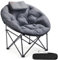 EVER ADVANCED Luxus Moonchair XXL Campingstuhl Faltbar 150KG Belastbar Rund Klappstuhl Dick Gepolstert, Übergroßer Campingsessel mit Kissen, Extra Breit für Outdoor Camping Garten Balkon Indoor, Grau