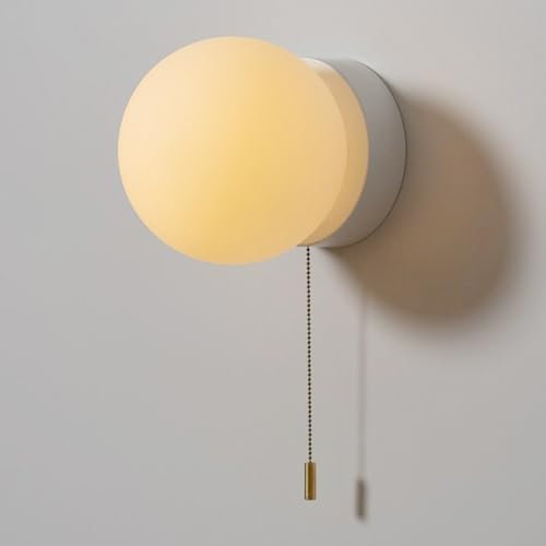 Vägglampor i glas 1 ljus, modern minimalistisk klotlampa Väggbelysning med dragströmbrytare, kreativ inomhus väggmonterad lampa för sovrum sängbord Vardagsrum Hall trappor