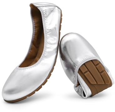 DREAM PAIRS Dam vardaglig spetsig tå balett komfort mjuka slip-on skor, SILVER, 39.5 EU