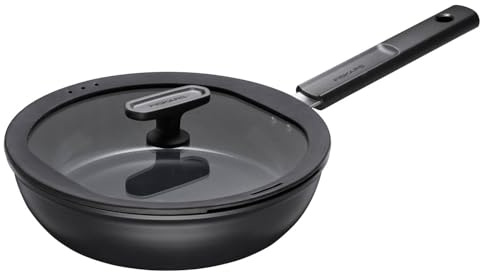 Fiskars sauté pan with lid, Hard Face, diameter 24 cm, capacity: 2.2 litres, suitable for all hobs, non-stick coating, scratch-resistant, aluminium/plastic, black, 1075528