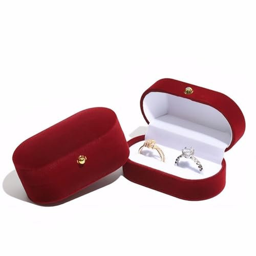 Cuicany Scatola per Anelli di Velluto 2 Slot, Velluto Porta Anelli Ovale Porta Fedi per Fidanzamento e Nozze, Orecchini a Perno, Spille, proposta di Fidanzamento Souvenir (Rosso)