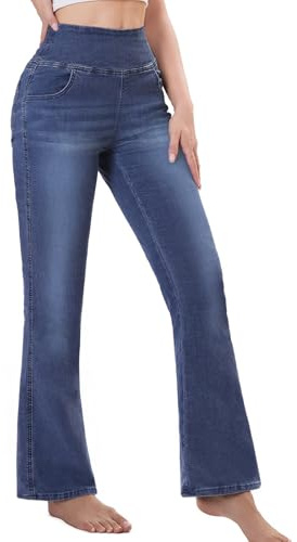 Chasehot Vaqueros Elásticos Mujer, Jeans Campana Push Up Cintura Alta con Bolsillos Flare Pantalones de Mezclilla Legging Jeggins Holgados, Lavado Oscuro-XXL-31 Inseam