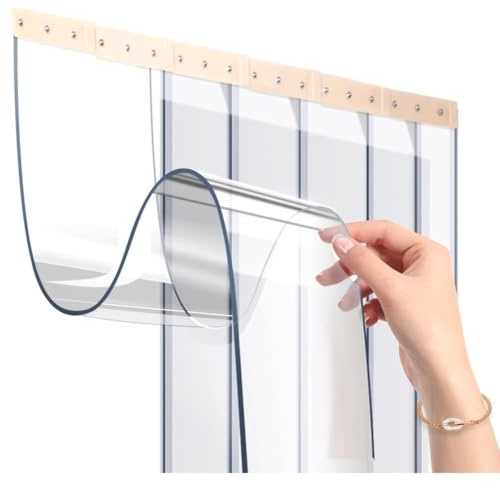 Kit de Cortina de Puerta de Tiras de Vinilo Transparente Impermeable para congeladores, almacenes, Puertas de Garaje, Material de PVC Liso, 6 Piezas de 0,9 x 2,4 m Cada una, fácil instalació
