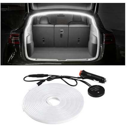 Sandfren Car Trunk LED Strip Light, 12V 16.4FT Flexible Cuttable Silicone Vehicle Trunk Cargo Area Ambient Light, Waterproof Automotive Cargo Neon Strip Lighting, Universal for Vehicles (White)