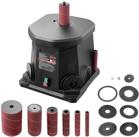 VEVOR Levigatrice a Mandrino Oscillante a Nastro, Smerigliatrice da Banco da 2000 giri/min con 6 Manicotti 12,7–76,2 mm, Corsa 15 mm e Porta di Collegamento per la Polvere per la Finitura di Mobili