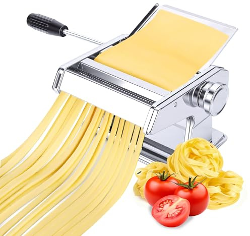 MEKOTRIN Máquina para Hacer Pasta Manual, Máquina para Hacer Pasta Profesional de Acero Inoxidable con 9 Ajustes de Espesor Ajustables y 2 Cortadores, para Espaguetis, Fettuccini, Lasaña