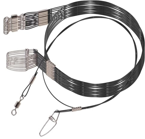 Healeved 10 Unidades Líderes de Pesca de Acero Inoxidable 50 CM Resistentes a Mordeduras con Broche Negros para Pesca Agua Salada y Línea de Alambre Reforzada