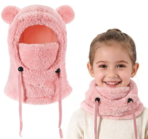 AYPOW Cagoule d'hiver Thermique pour Enfants 3-10 Ans, Multifonction Chaude en Polaire Coupe-Vent Masque de Ski Bonnet, Réglable Casquette Cache-Cou Tour de Cou écharpe pour Garçons Filles Plein Air