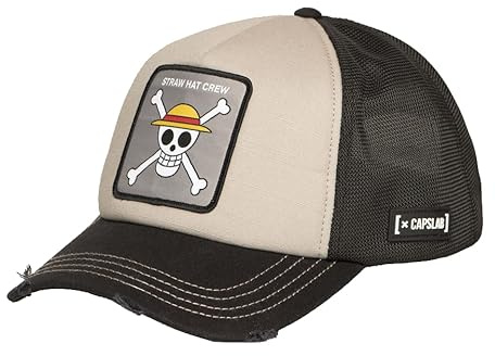Capslab Cappello Trucker in Paglia | Ispirato a One Piece Collezione 2025 | Design Unisex Uomo e Donna Stile Camioner, Chiusura Snapback, Visiera Curva e Patch Cucita | Cappellino Traspirante Estivo