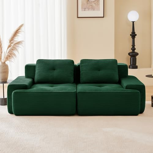 SACOOL Sofá modular Boneless Loveseat - Sofá pequeño moderno para sala de estar, cómodo sofá en la nube Corduroy, sofá cama, asiento bajo, verde