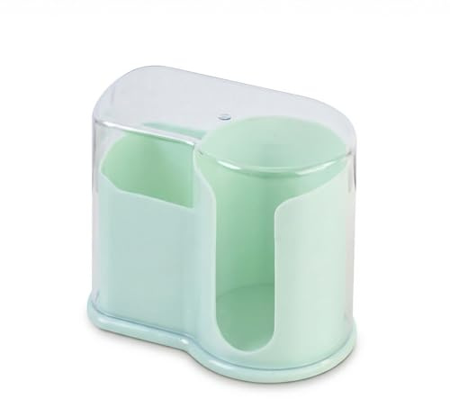 Rieoany Porta Dischetti Struccanti con Coperchio, Organizer Bagno, Porta Dischetti di Cotone, Dispenser Cotton Fioc, Organizer per Cosmetici, Trasparente e Antipolvere, per Camera da Letto (Verde)