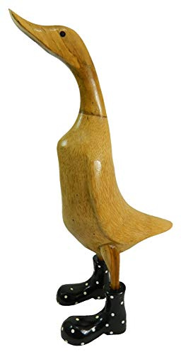 Thai Gifts Bamboo Duck with Black Wellington Boots, Approx. H40cm - Quirky Wooden Ornaments for Indoor & Outdoor Use - Cute Room Decor & Fun Animal Themed Gift Idea - Unique Garden & Home Sculpture