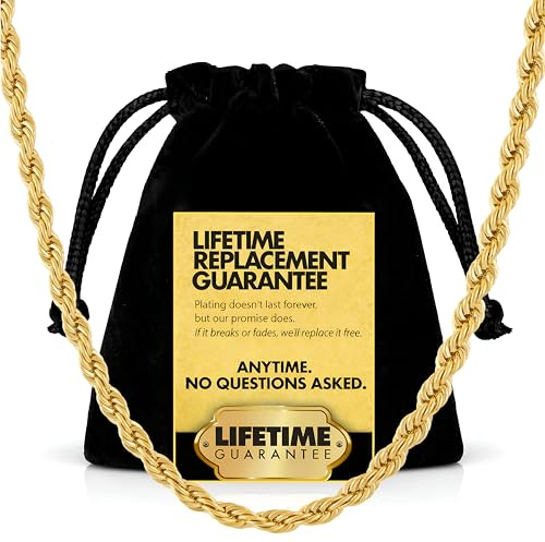 Livstidssmycken 4 mm repkedja, 24 K guld med inlagd brons, premiummodesmycken, hänghalsband gjort tunt för berlocker, garanterad för livet, 24,0 till 30 tum (16 till 30 tum), Metall, Ingen sten