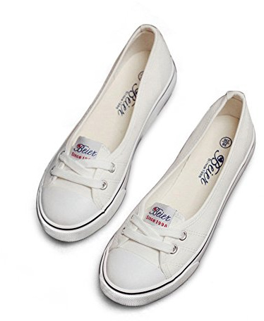 BAINASIQI Ballerine da donna con lacci, scarpe basse estive per il tempo libero, bianco, 39 EU