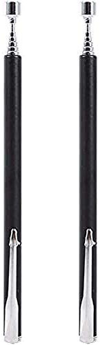 POFET 2 Stück Magnetstab, Magnet Teleskopstab Edelstahl, Magnetheber, Teleskopmagnet, Stabmagnet Stark Bis Zu 65CM für Schlüsseln, Münzen, Schrauben, Metallteilen - Schwarz
