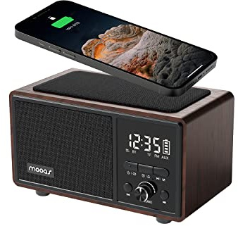 mooas Retro Bluetooth Radio Speaker Vintage Charging Desk Clock Portable Bedside Analog Antique Old School FM Radio Tabletop Alarm Clock Hands-Free Calling Supports AUX for Kitchen Bedroom Office