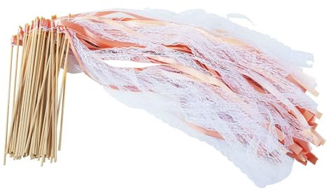 TIHOOK 50 Stk Wedding Wands, Zauberstäbe Hochzeit Luftschlangen, Wedding Wands mit Glocke, Seidenfeenstab, Wedding Wands Hochzeit für Partys, Urlaub, Feiern