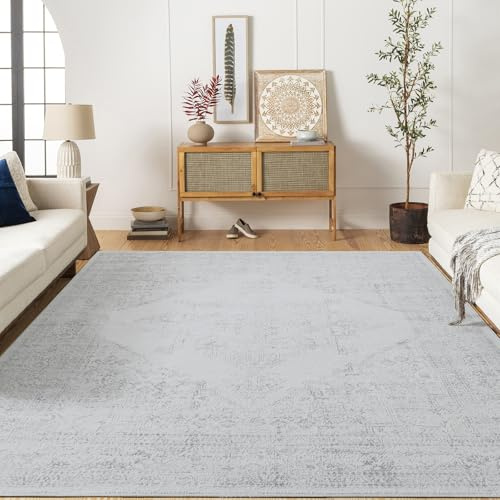 Livabliss Roma Vintage groß - Orientalischer Wohnzimmer 160x216 cm, Esszimmer, Schlafzimmer - Boho Kurzflor e für einfache Pflege - Elfenbein und Grau