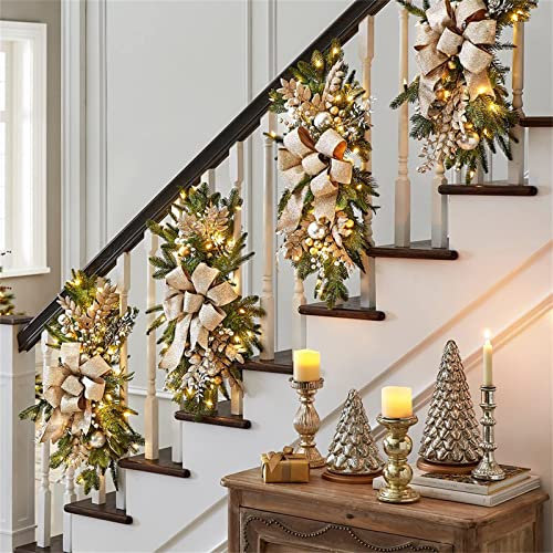 ZWMBYN Guirlandes de Noël en forme de goutte d'eau avec lumières, 60 cm, couronne de pin pré-éclairée, décoration d'escalier de Noël, couronne de Noël pour porte d'entrée et fenêtre