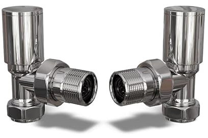 UK Radiators Round Chrome Radiator Valve Pair - Chrome Polished Finish - Classy and Modern Design 1/2 x 15mm Angled Radiator Valve Pair - Pair of Valves