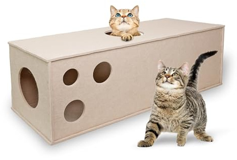 Meeyoview Cat Tunnel, Felt Tunnels for Indoor Cats, Peekaboo Hideaway Cave, Straight Cat Tunnel Bed, Interactive Cat Cube Toys for Small Medium Large Cats