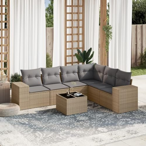 SECOLI Conjunto de muebles de jardín de ratán con espacio de almacenamiento, XXL, muebles de terraza, sofá de salón, grupo de asientos de ratán, muebles de esquina, juego de muebles de balcón, color