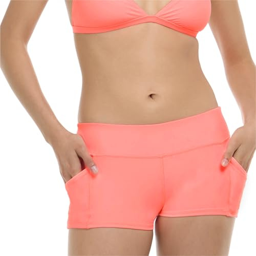 Body Glove Women's Standard Rider Elastic Waist Hybrid Swim Short with UPF 50, Coral, S