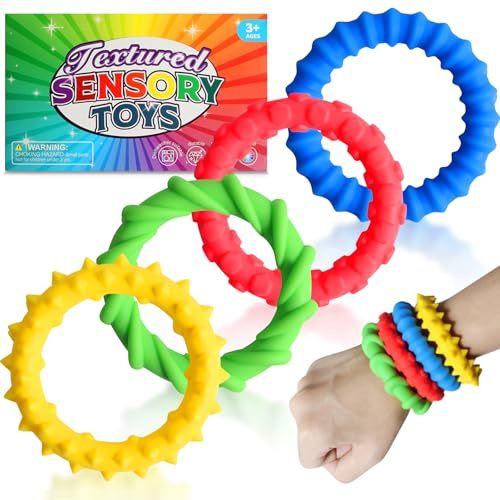 4 giocattoli sensoriali Fidegt Toys Braccialetto da masticare per bambini, ADHD, autismo, decompressione giocattolo per alleviare lo stress e l'ansia, multicolore