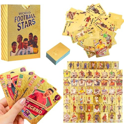 Foreverup Football Star Cards - UEFA & Premier League Football Cards 2025, 55 Pcs Golden Foil Card Limited Edition Footballs Trading Card for Gift Kids, Collector & Sports Fans (Gold)