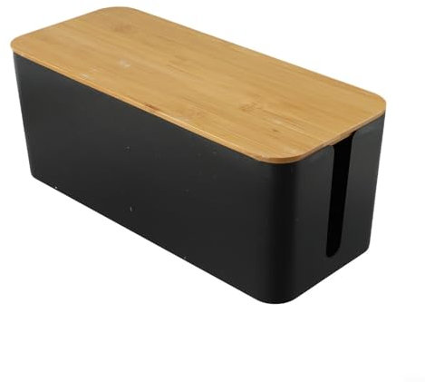 Floweringbeter Boîte de rangement de câbles en plastique avec dessus pour plusieurs prises, adaptateurs, gestion des câbles pour la maison et le bureau, noir (A)