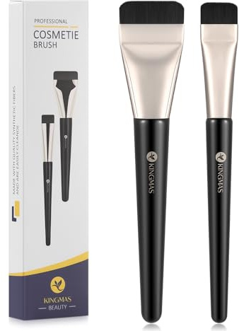 KINGMAS 2Pcs Flat Foundation Brush, Korean Spatula Facial Makeup Brush, Ultra Thin Concealer Contour Brush for Liquid Cream Blending