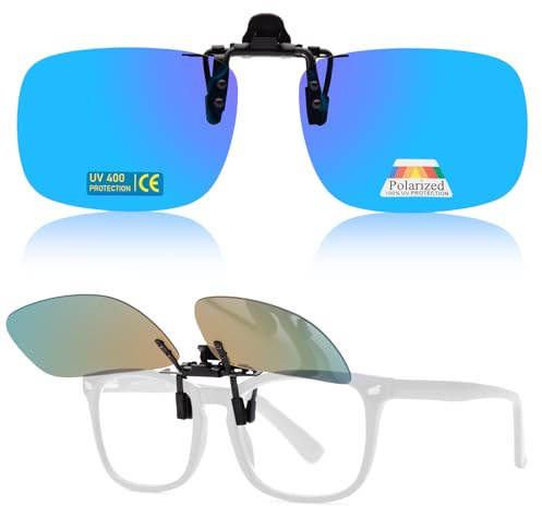 Epavouos Occhiali da sole polarizzati Clip-On protezione UV400 ideale per tutte le attività all'aperto, Blu, 60mm X 43mm
