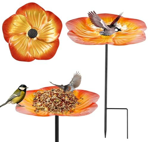 Bain d'oiseaux pour Extérieur, Abreuvoir Oiseaux Extérieur, Bain d'oiseaux Vintage Autoportant, Mangeoire à Oiseaux en Métal avec Support pour Extérieur, Jardin, Terrasse, Cour, Pelouse