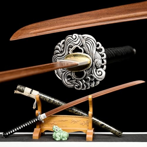 Katana d'entraînement en bois┇Lame en palissandre naturel┇Bokken fait main de 103 cm┇adapté pour cosplay,kendo,arts martiaux,pratique,accessoires de performance┇Épées de samouraï en bois japonais