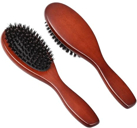 Wildschweinborsten Bürste, 2 Stück Naturborsten Haarbürste für Kopfmassage und Haarpflege, Hochwertige Wildschweinborsten Bürste mit Holzgriff für glänzendes Haar und gesunde Kopfhaut, Ideal für tägli