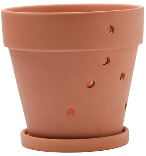 Rachlicy Pots à orchidées avec Trous, Pots en Terre Cuite avec Soucoupe, jardinière d'orchidées pour rempotage, pour Usage intérieur et extérieur, 7 × 6 Pouces