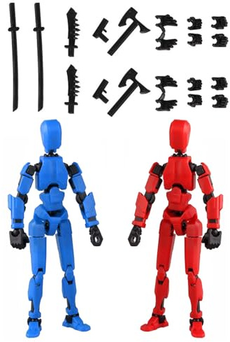 SCJJZ 2 pcs T13 Action Figure Con Più Giunti,robocop action figure,Stampa 3D di Robot, Decorazione Desktop, T13 Personaggi D'azione Fai da Te, per Bambini e Adulti,Rosso + Blu