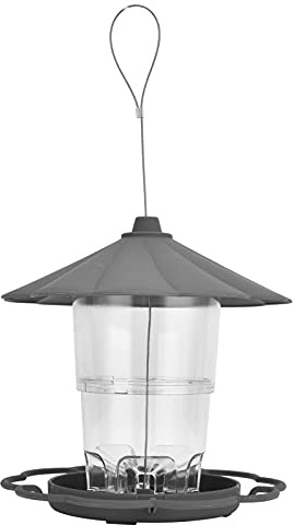 Stylebest Mangiatoia per Uccelli Trasparente a Forma di Padiglione con Tetto, Strumento per Mangiare Uccelli da Appendere per Giardino e Cortile, Plastica Grigia, 1 Unità