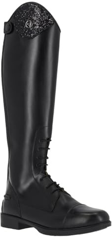 Bottes d'équitation en cuir QHP Romy pour enfants avec design interchangeable - Noir - Largeur de mollet normale, Noir , 36