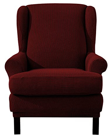 EBETA Ohrensesselberzug 2-Teilig Sesselüberwürfe Jacquard Sesselhussen, Elastisch Sofa Armlehnenbezüge Schonbezug Hussen für Lesesessel, Relaxsessel mit Sitzbezug (Weinrot)