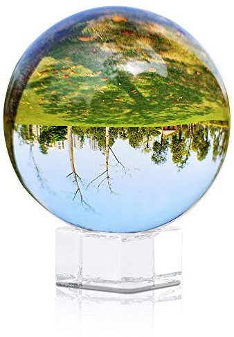 INTIRILIFE Palla di Vetro con Supporto 80mm in Cristallo Chiaro - Palla di Cristallo con Supporto di Vetro Perfettamente Adatta per la Fotografia, la Meditazione, la Decorazione,Photo Art